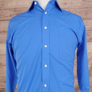 STAFFORD TRAVEL EASY CARE BROADCLOTH BLUE DRESS SHIRT MENS M 15-15.5 32-33 READ